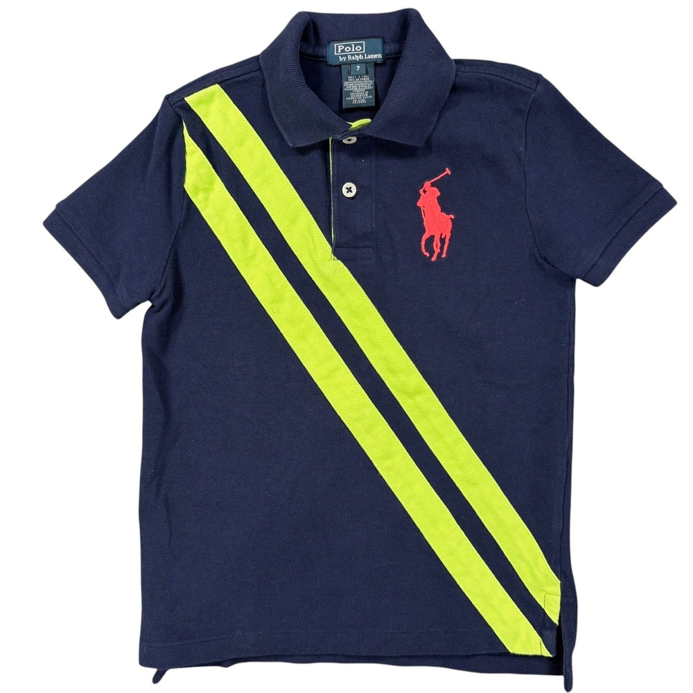 Polo Ralph Lauren Polo Shirt Boys 7 Navy Blue Striped Big Pony